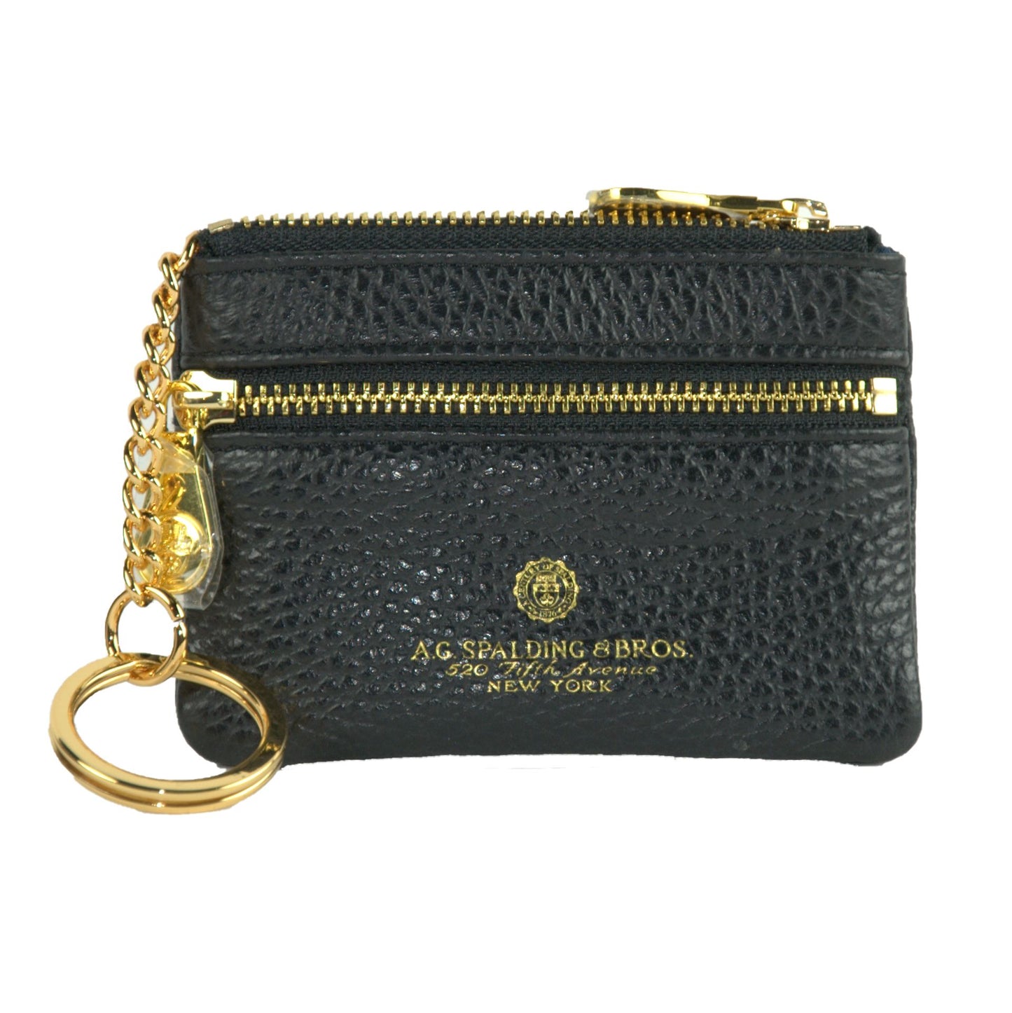 Elegant Black Leather Keychain Zip