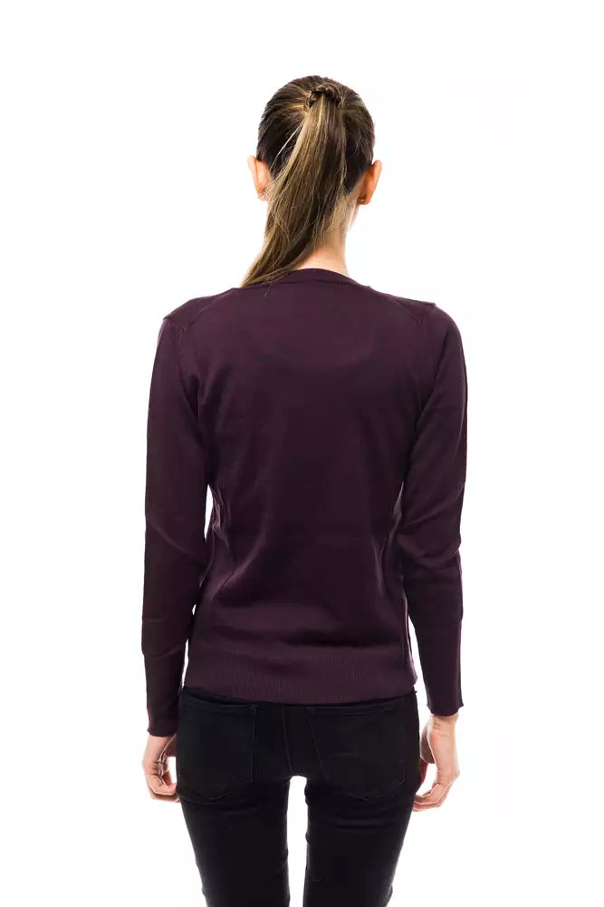 Elegant Purple V-Neck Wool Blend Sweater
