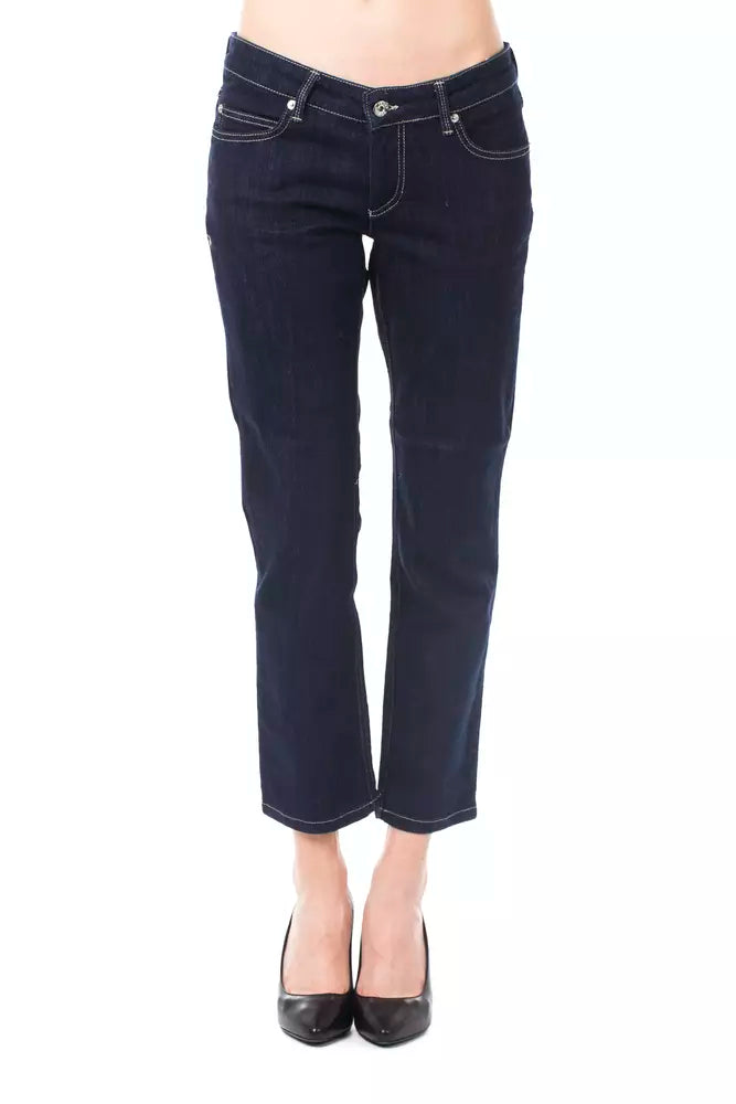 Chic Blue Capri Jeans with Button Details