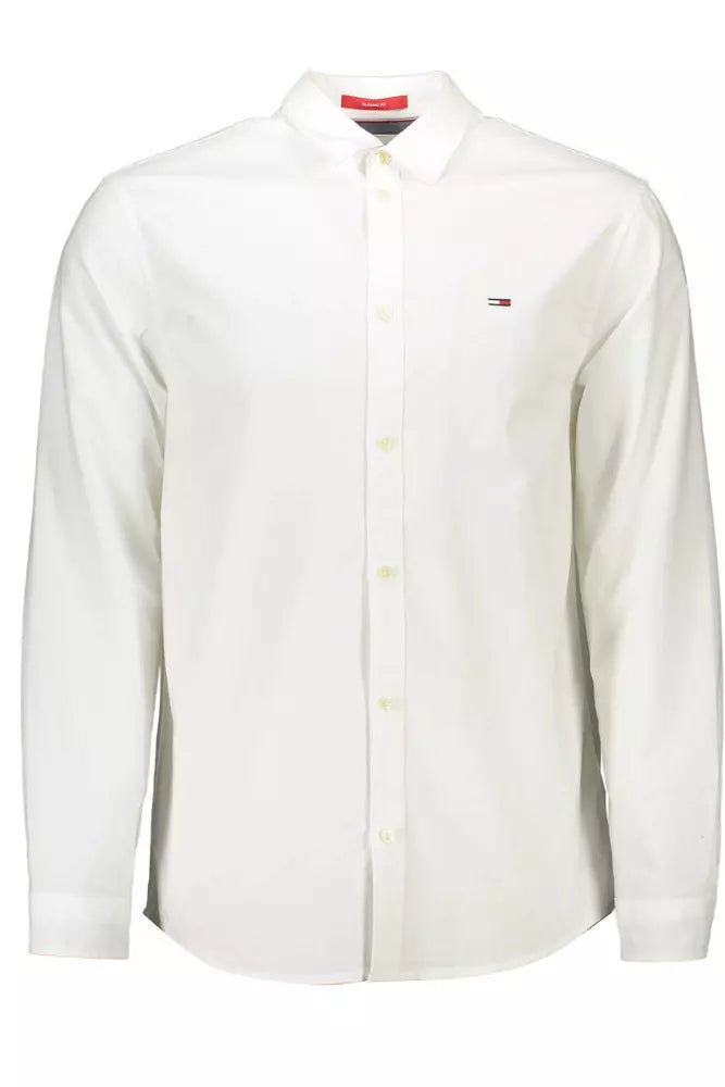 Elegant White Italian Collar Cotton Shirt