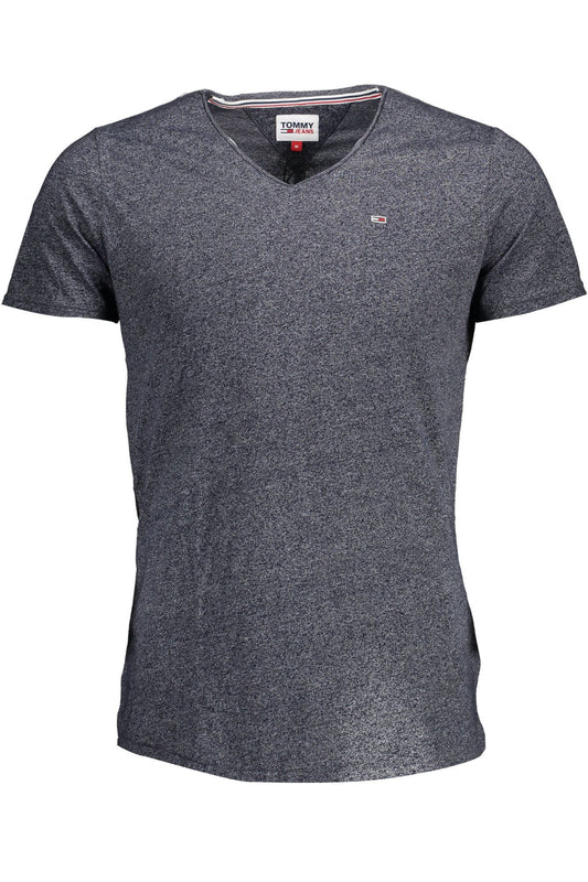 Elegant Blue V-Neck Tee with Embroidered Logo