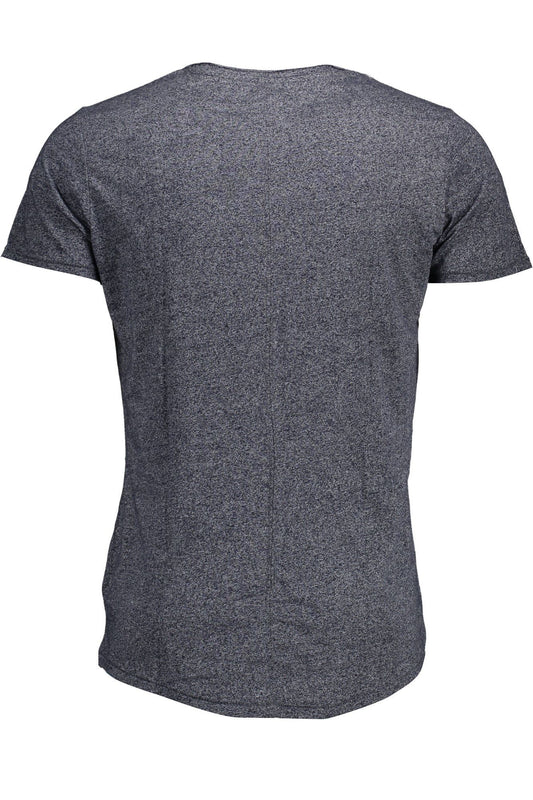 Elegant Blue V-Neck Tee with Embroidered Logo