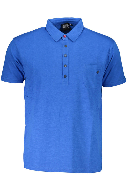Elegant Blue Cotton Polo with Embroidery