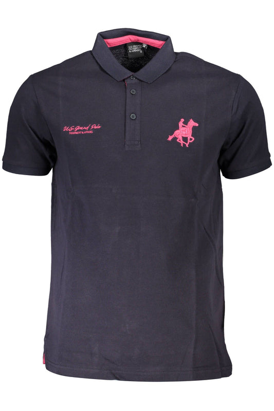 Elegant Blue Short-Sleeved Embroidered Polo