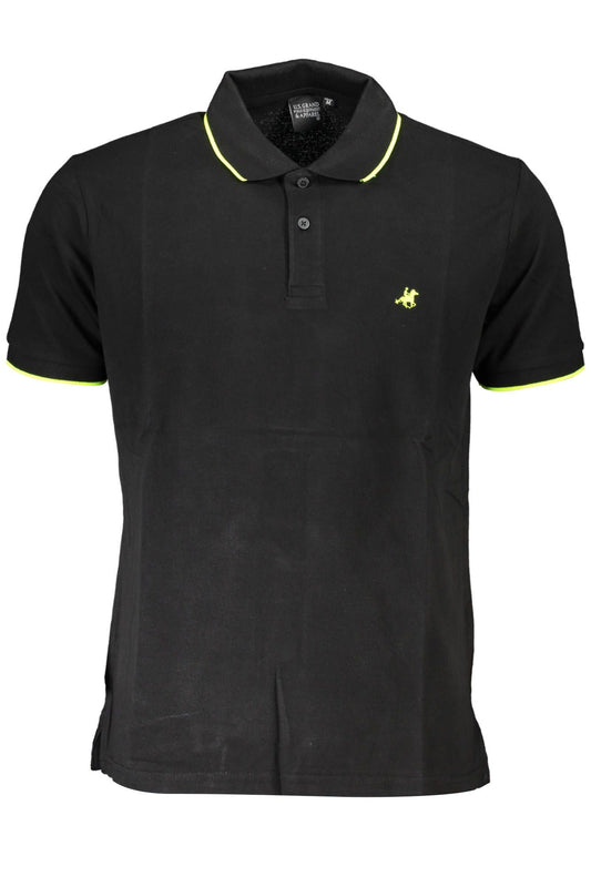 Elegant Black Cotton Polo with Contrasting Details