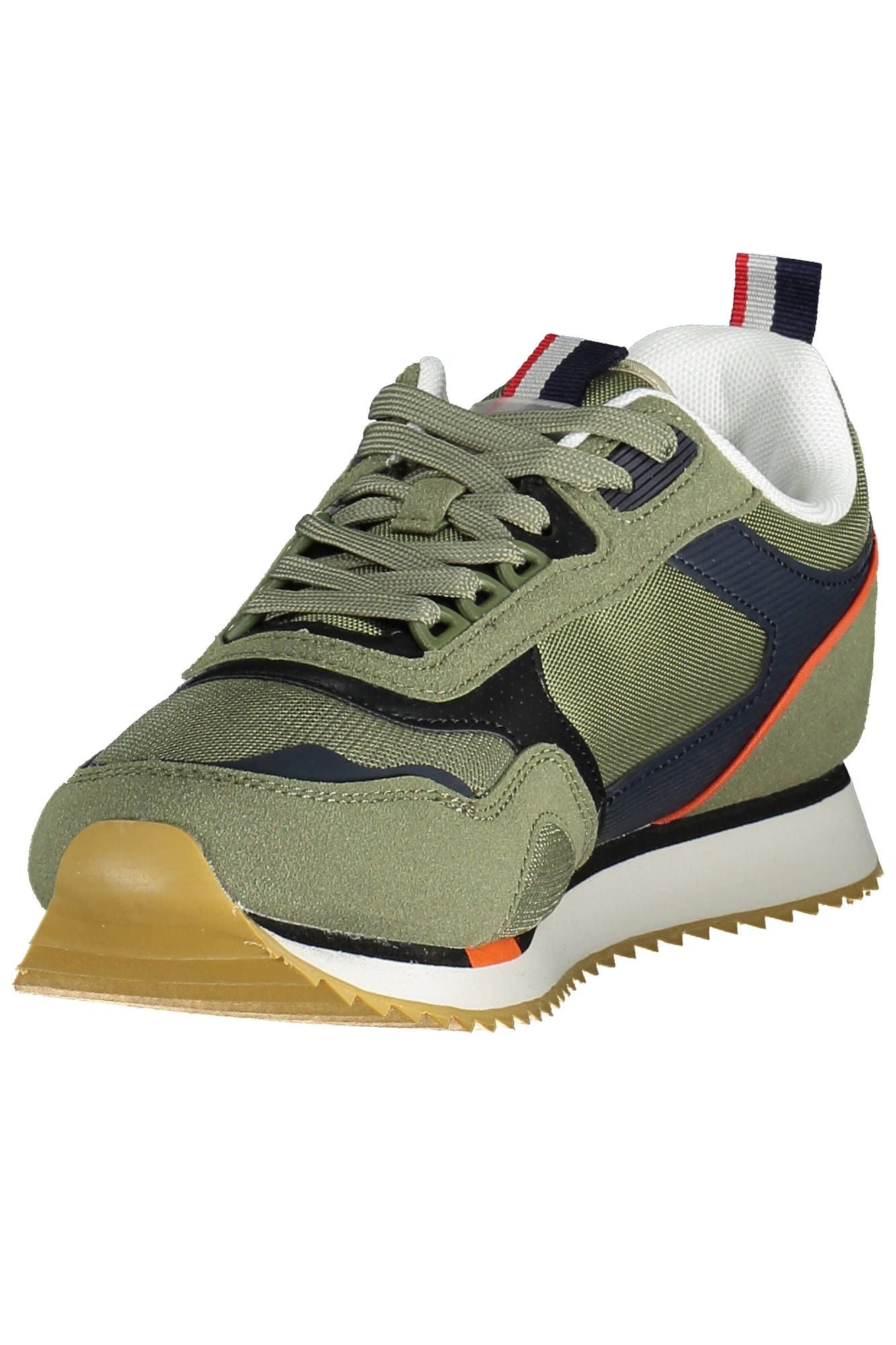Green Lace-Up Sporty Sneakers with Logo Print