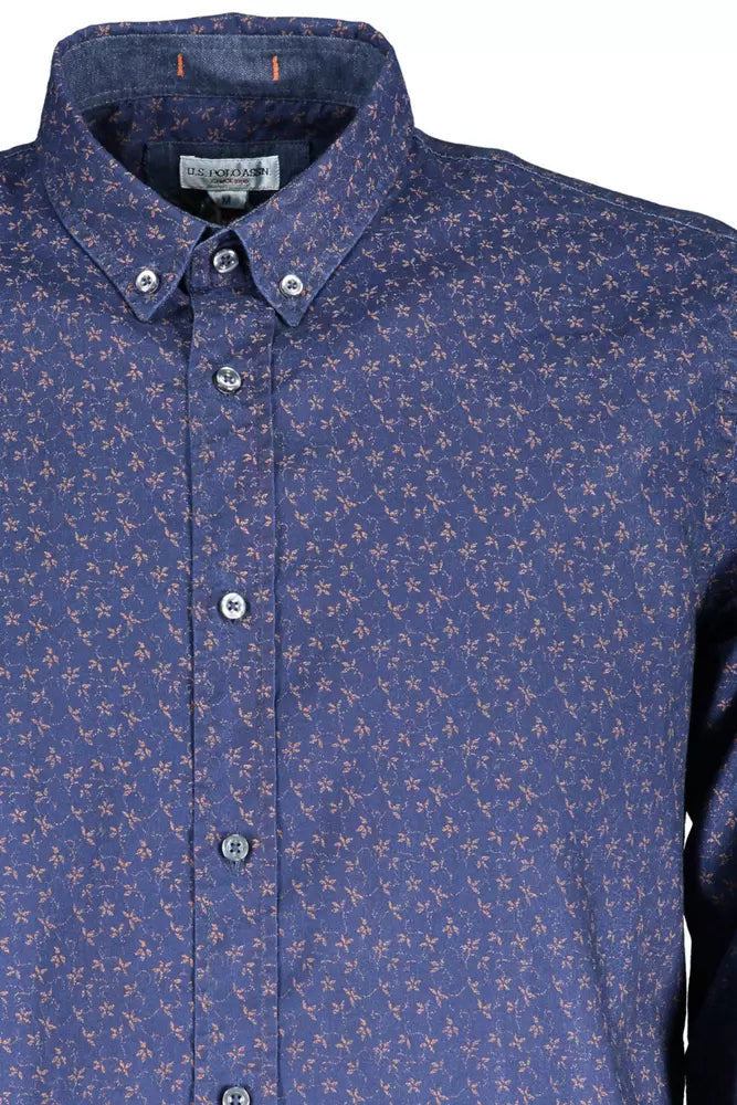Sleek Blue Cotton Slim Shirt for Men