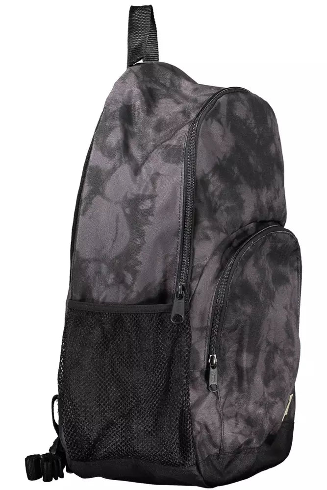 Sleek Black Polyester Backpack with Logo Detail
