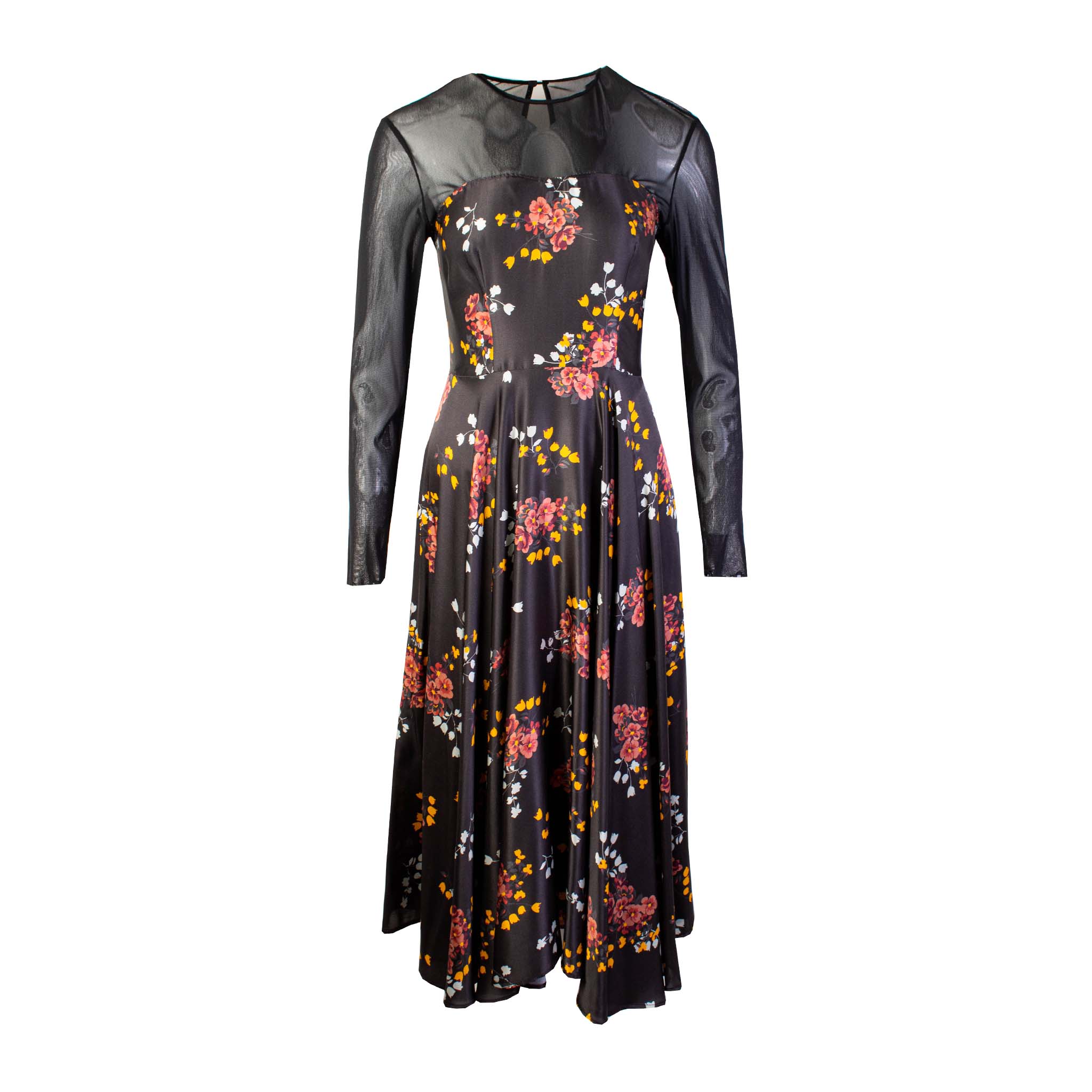Black printed long Dress with tulle details Lalligurans LLC Black printed long Dress with tulle details Lalligurans LLC