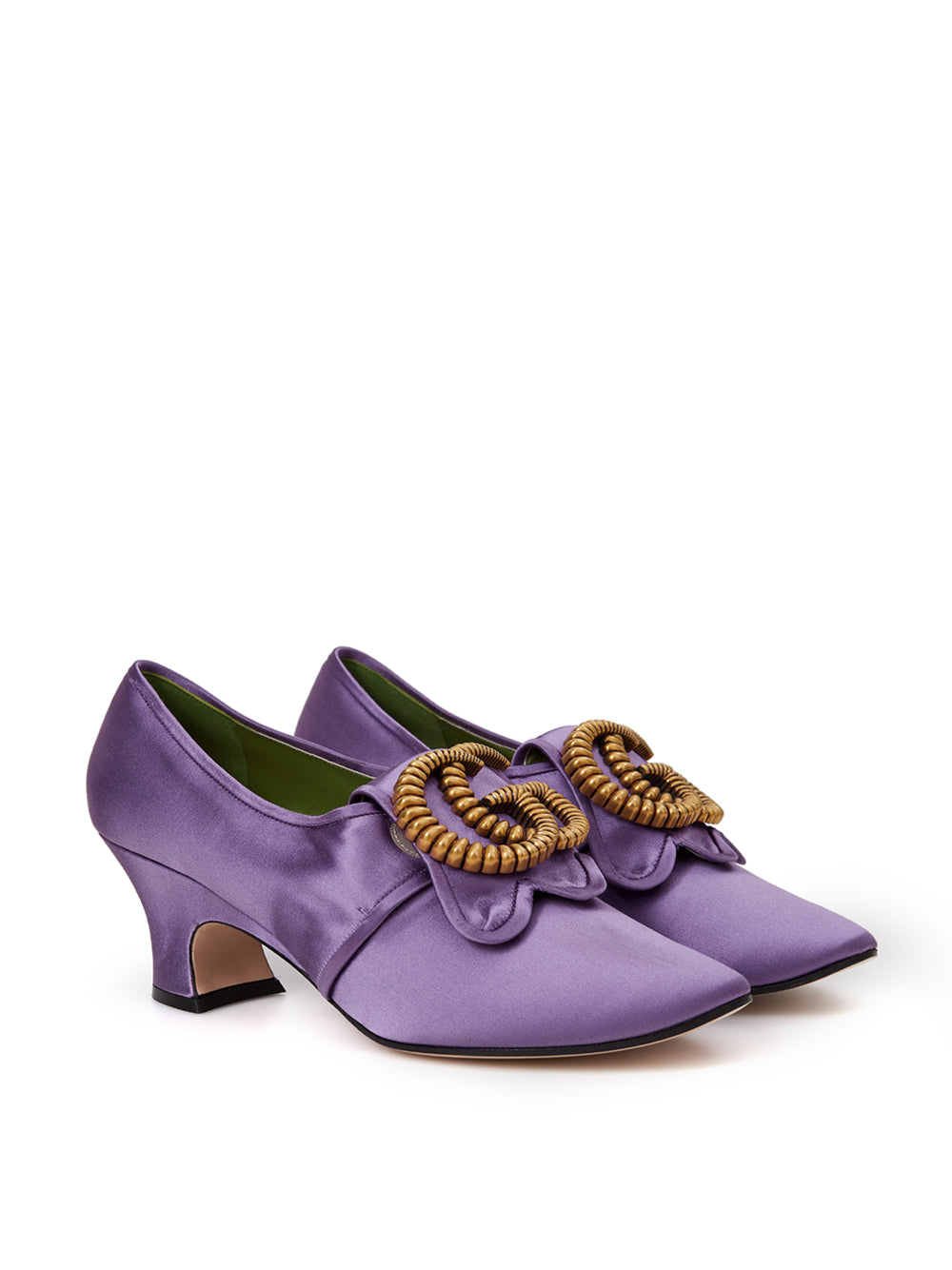 Elegant Purple Satin Heels with Metal GG Logo