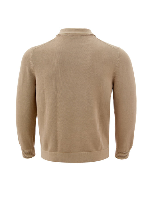 Elegant Beige Cotton Zip Sweater