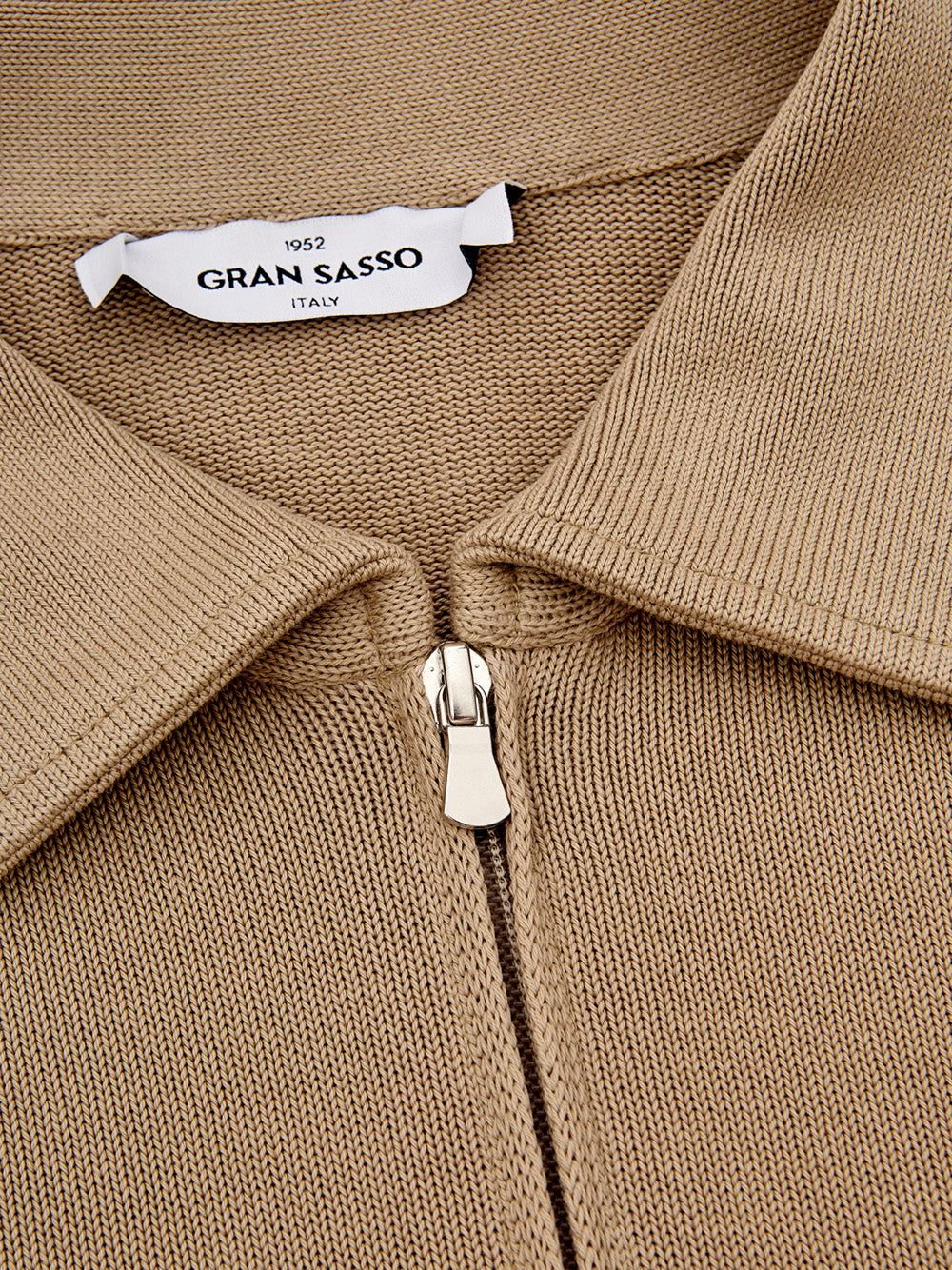 Elegant Beige Cotton Zip Sweater