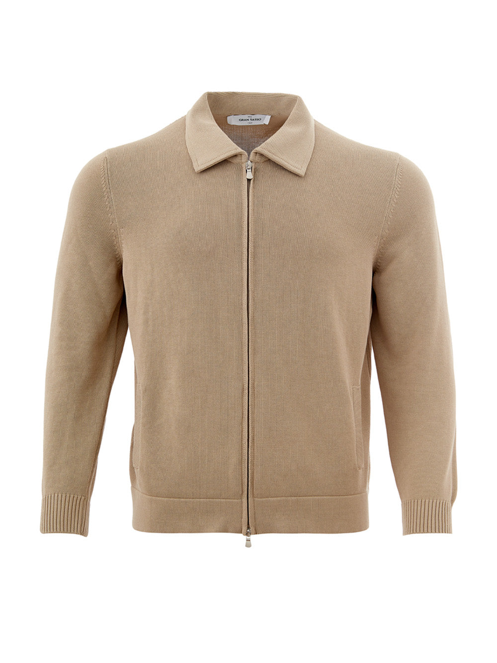 Elegant Beige Cotton Zip Sweater