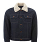 Quilted Denim Sherpa Jacket with Removable Fur Collar