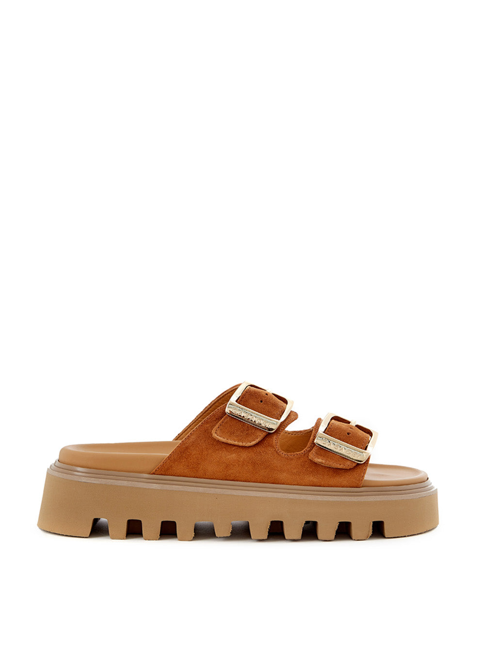 Elegant Biscuit Brown Buckled Suede Sandals