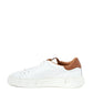 Elegant White Leather Sneakers with Gold Accents