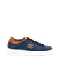 Elegant Blue Leather Sneakers with Gold Accents