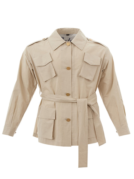 Elegant Beige Cotton Saharan Jacket