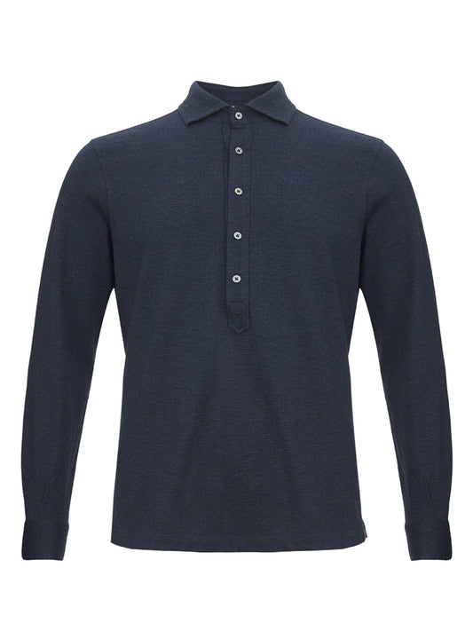 Elegant Blue Melange Effect Polo Sweater