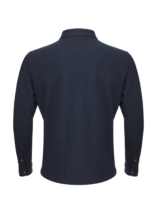 Elegant Blue Melange Effect Polo Sweater