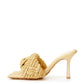 Elegant Beige Raffia Heeled Sandal Mules