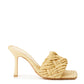 Elegant Beige Raffia Heeled Sandal Mules