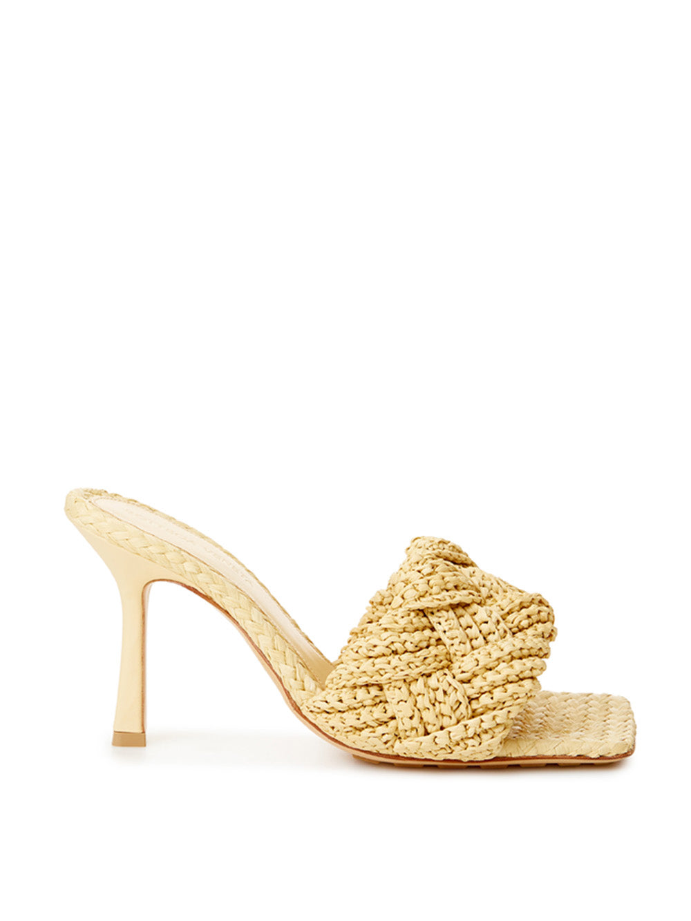 Elegant Beige Raffia Heeled Sandal Mules