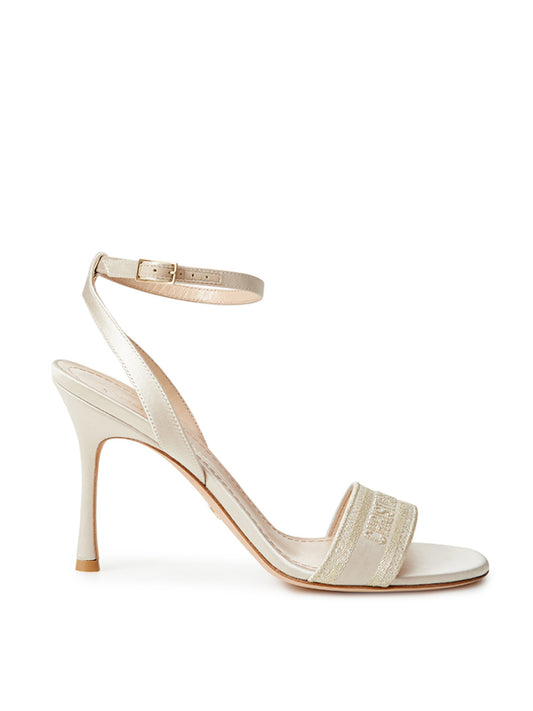 Elegant Ivory Embroidered Heeled Sandals