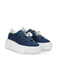 Denim Crystal-Studded Platform Sneakers