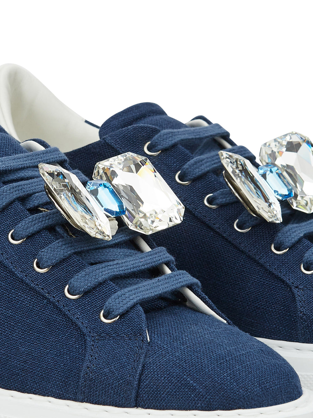 Denim Crystal-Studded Platform Sneakers