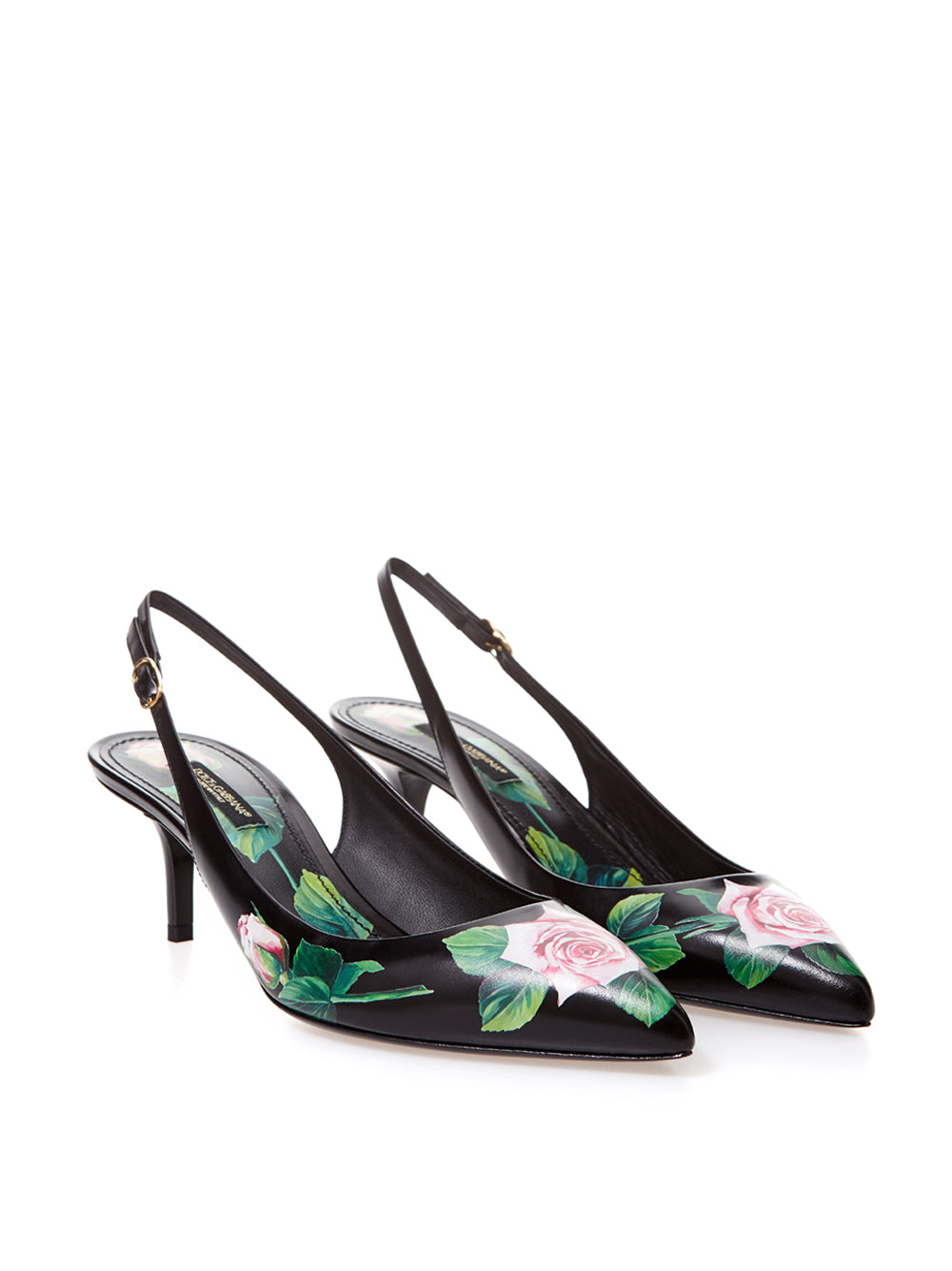 Elegant Floral Slingback Leather Heels