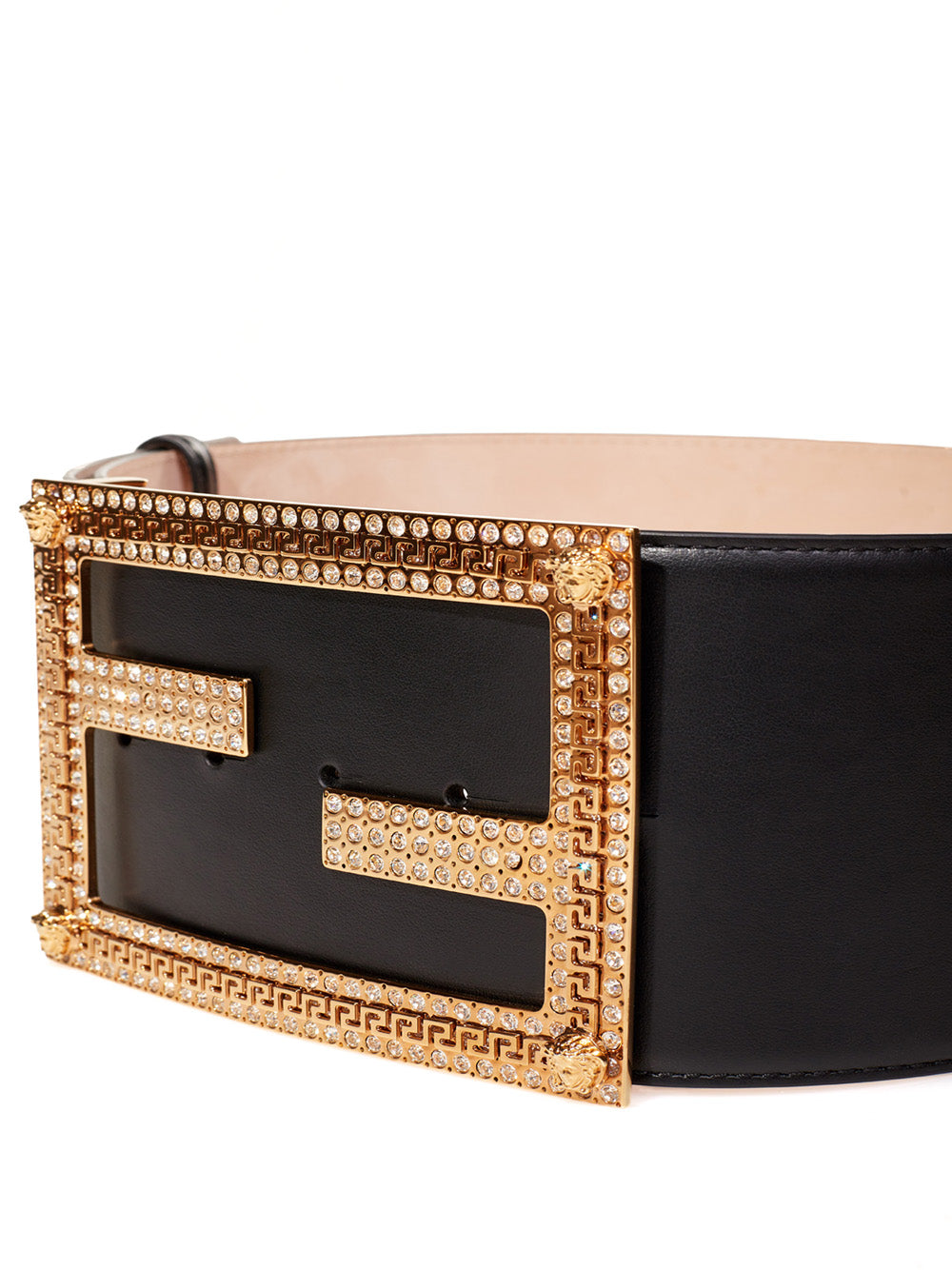 Elegant Crystal-Studded Leather Belt