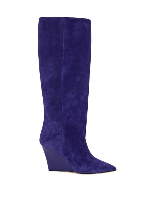 Velvet Elegance Knee-High Wedge Boots