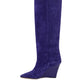 Velvet Elegance Knee-High Wedge Boots