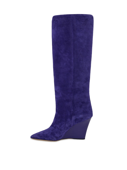 Velvet Elegance Knee-High Wedge Boots