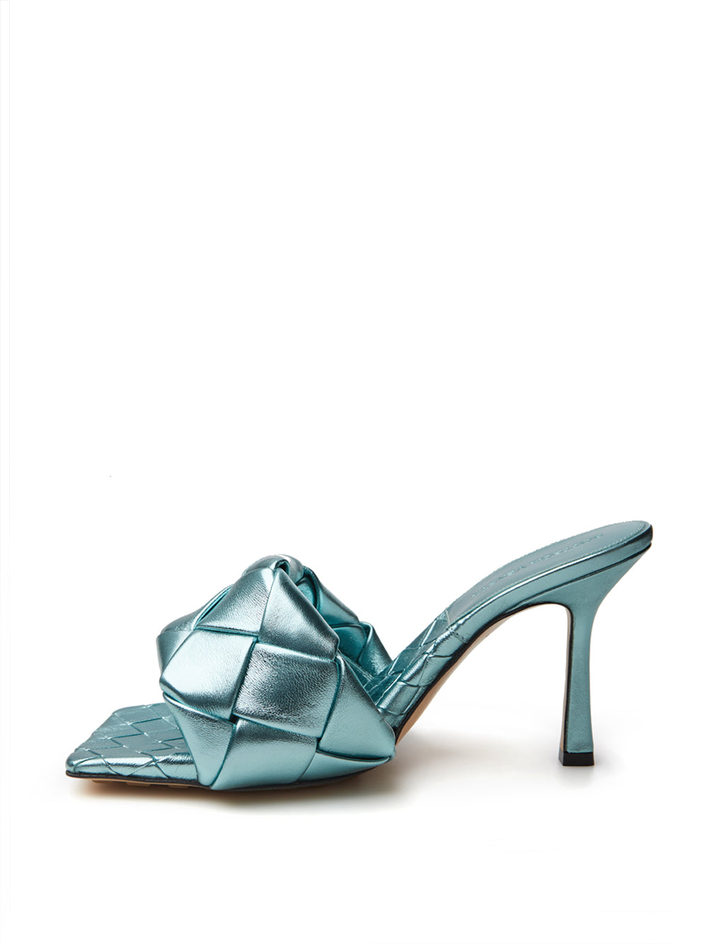 Elegant Light Blue Leather Mule Sandals