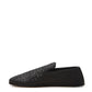 Elegant Black Leather Intreccio Slip-Ons