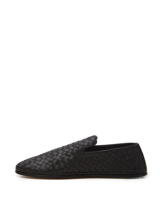 Elegant Black Leather Intreccio Slip-Ons