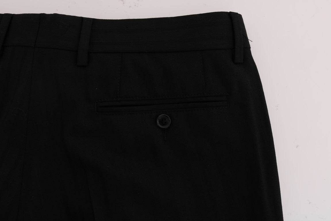 Black Striped Wool Stretch Pants