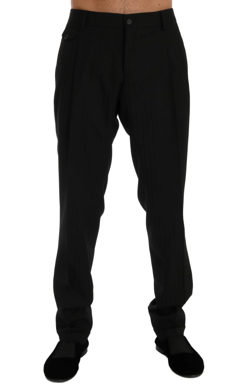 Black Striped Wool Stretch Pants