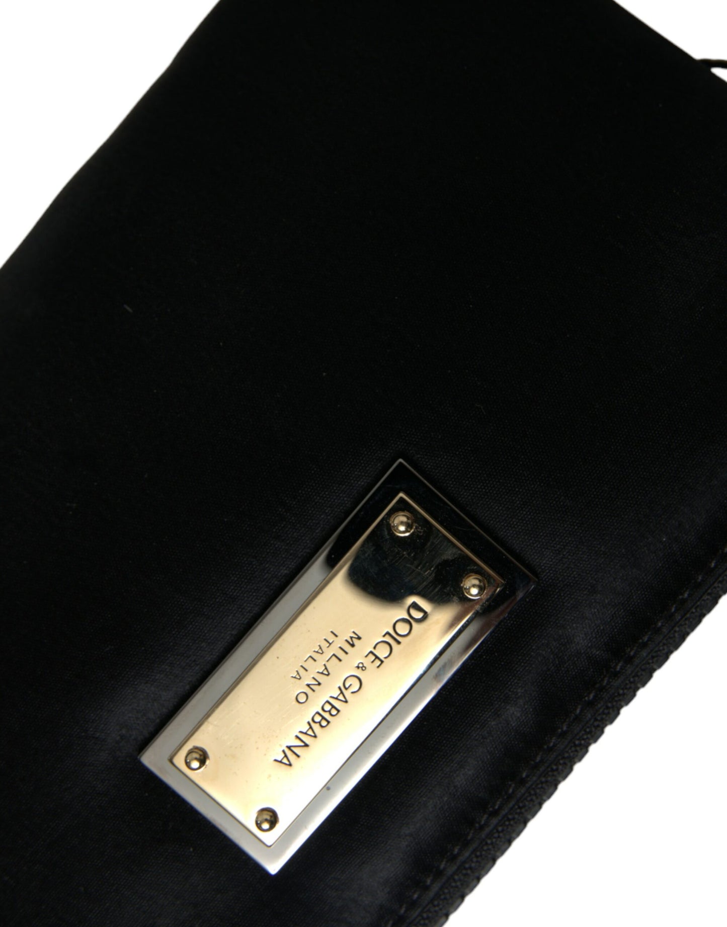 Black Nylon Logo Plaque Keyring Pouch Clutch Bag