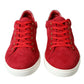 Red Suede Leather Low Top Sneakers Shoes