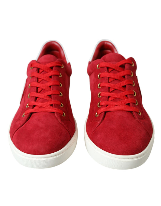 Red Suede Leather Low Top Sneakers Shoes