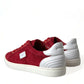 Red Suede Leather Low Top Sneakers Shoes