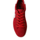 Red Suede Leather Low Top Sneakers Shoes