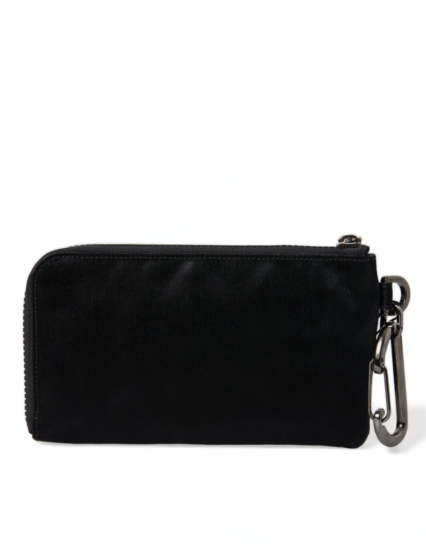 Black Nylon Logo Plaque Keyring Pouch Clutch Bag