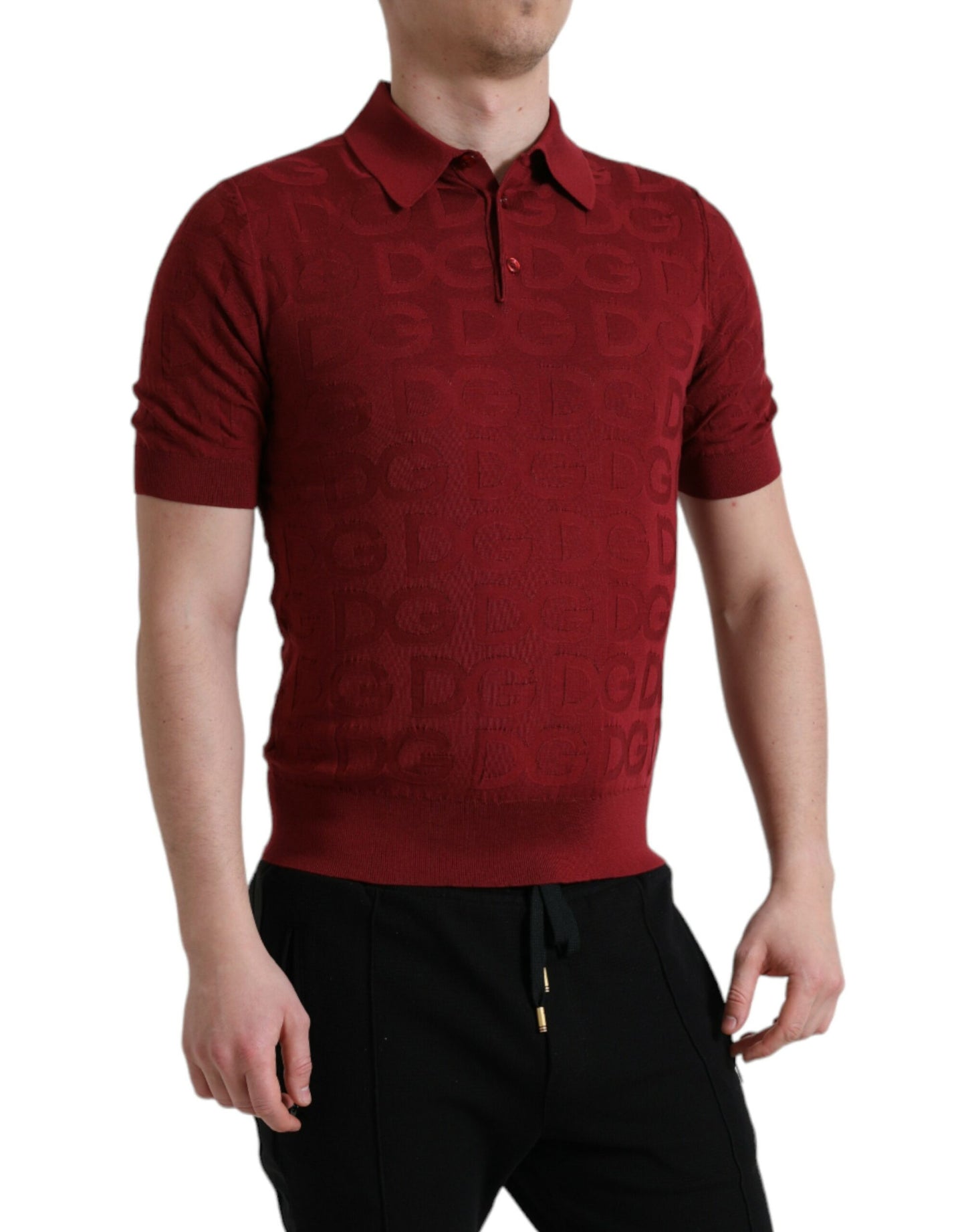 Maroon Collared Short Sleeve Silk T-shirt