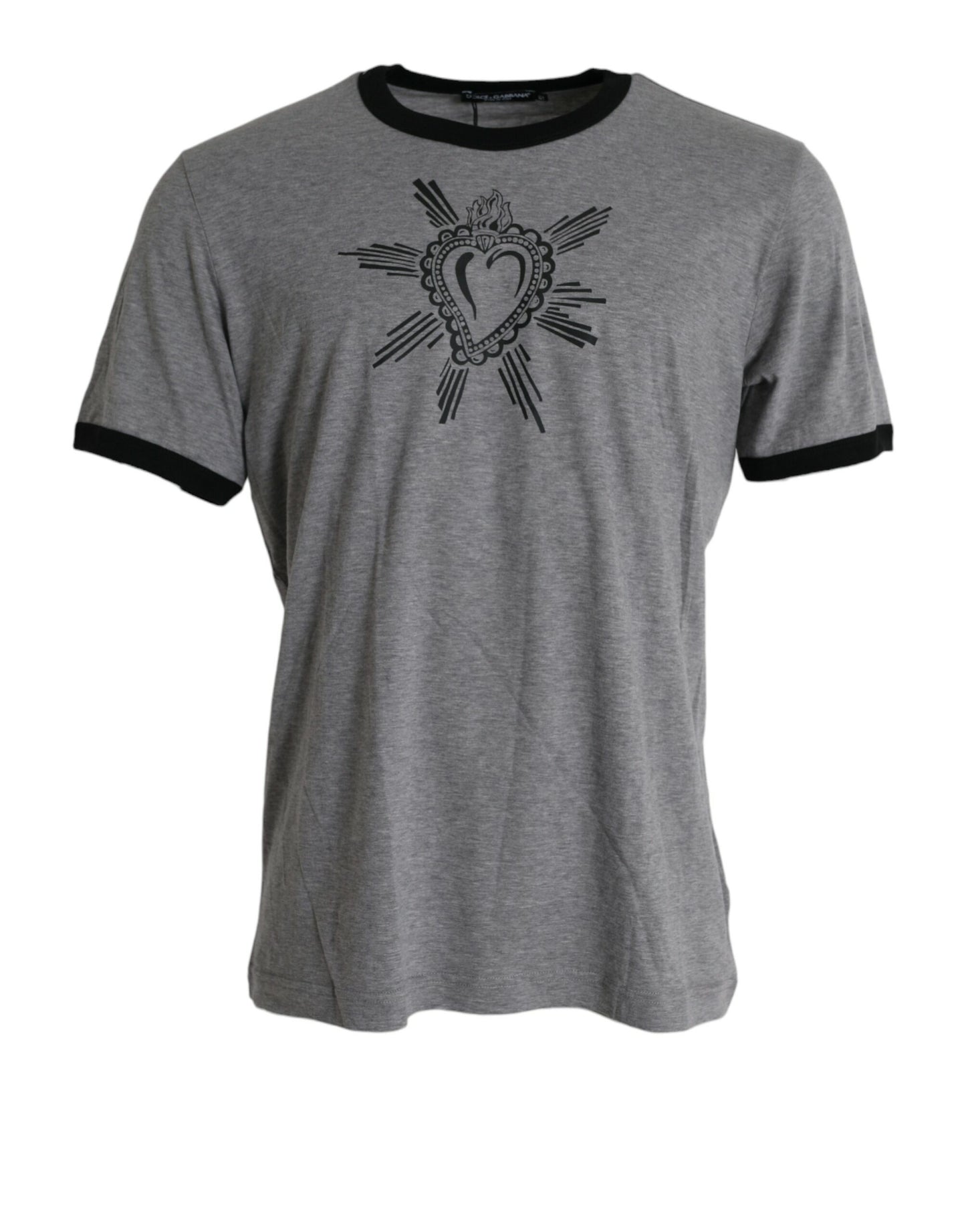 Gray Sacred Heart Cotton Crew Neck T-shirt