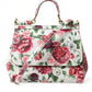 White Floral Leather Top Handle Shoulder Satchel SICILY Bag