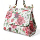 White Floral Leather Top Handle Shoulder Satchel SICILY Bag